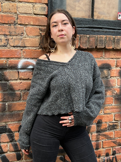 Slate Gray Speckled Knit Sweater (Extra Large)