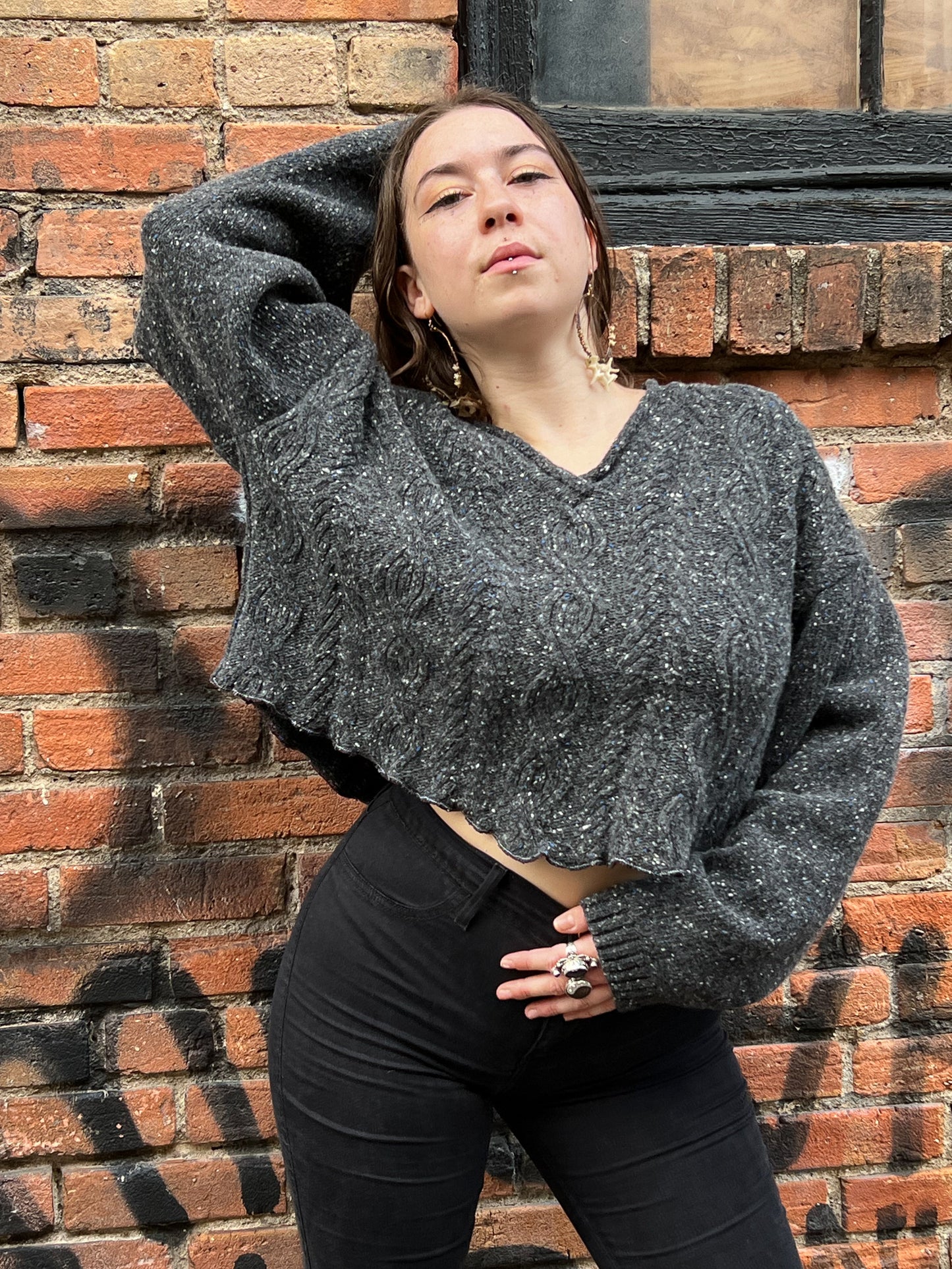 Slate Gray Speckled Knit Sweater (Extra Large)