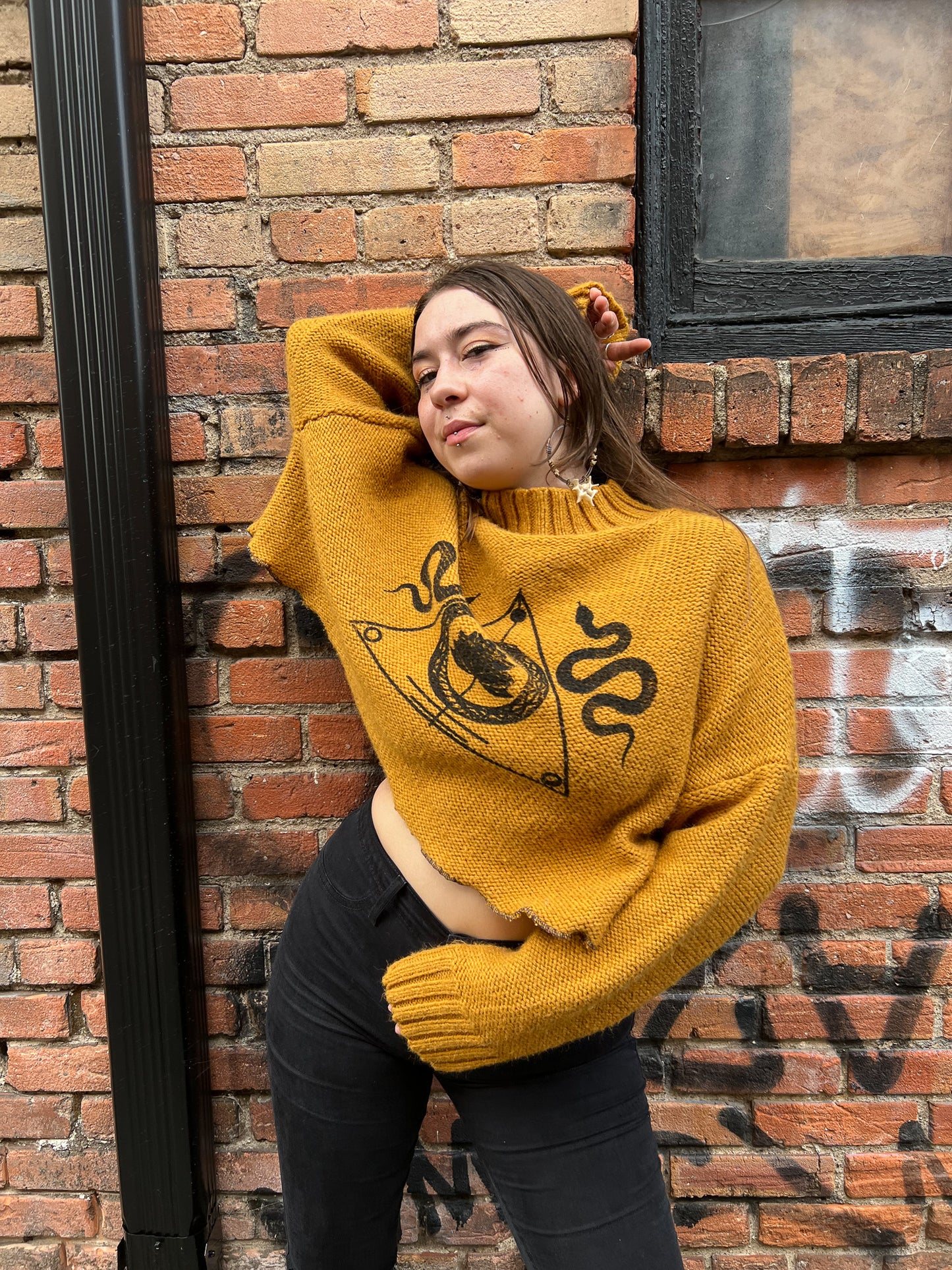 ‘Protection of the Transforming’ Reversible Mustard Cable Knit Sweater (Extra Large)