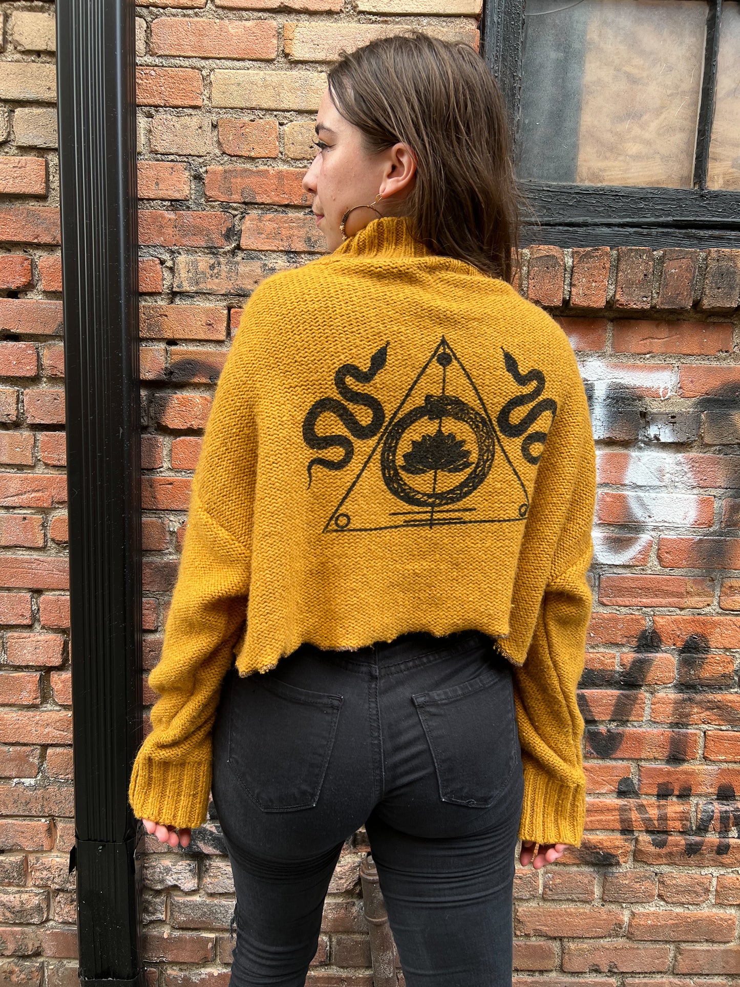 ‘Protection of the Transforming’ Reversible Mustard Cable Knit Sweater (Extra Large)