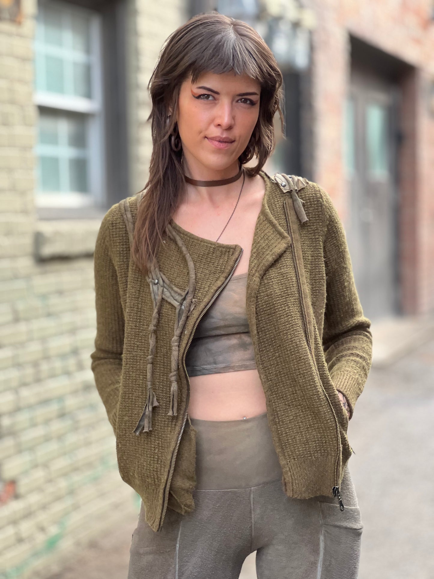 Pine & Fleece Fabric Zip-up Sweater
