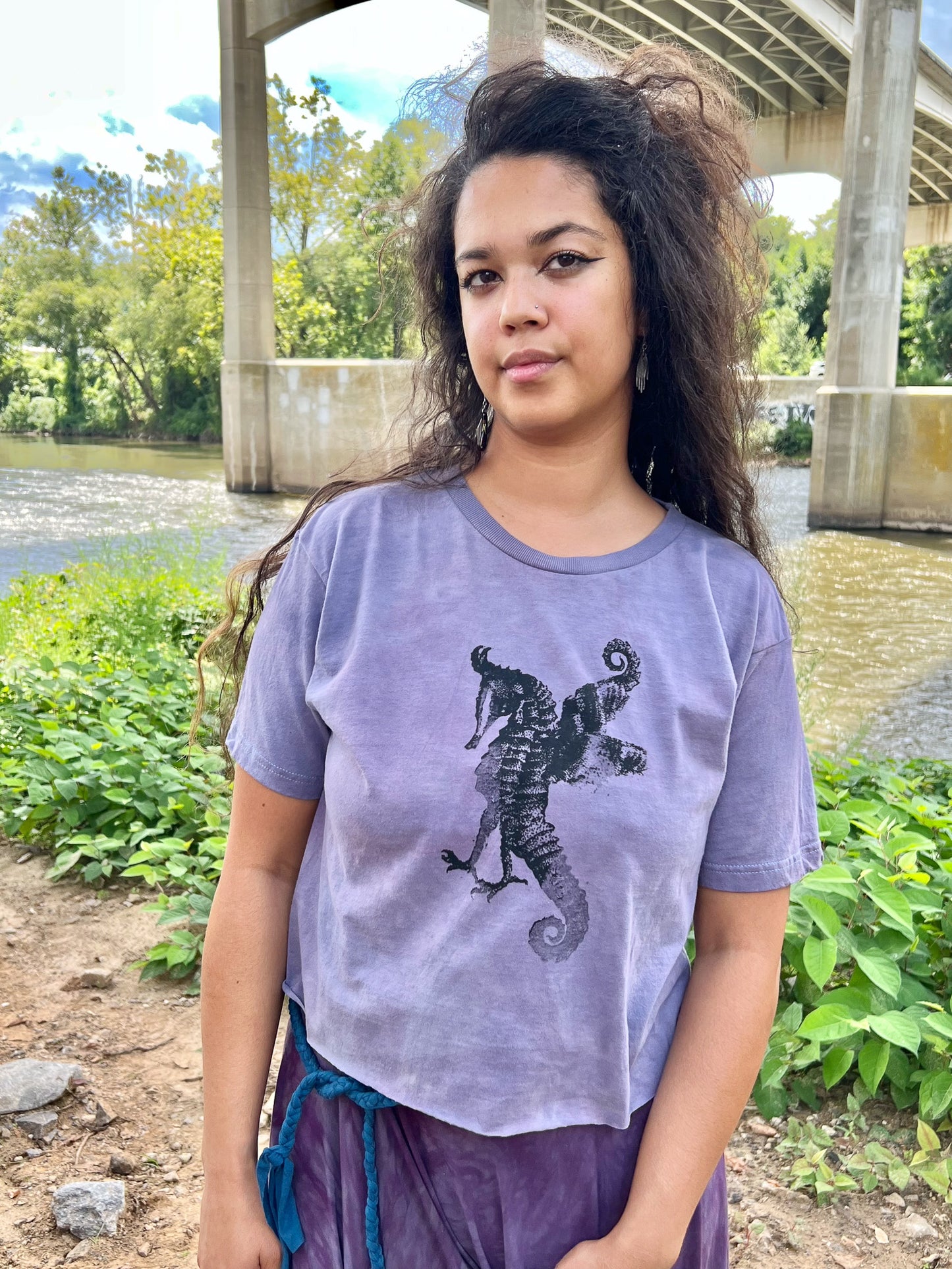 LO Lavender Seahorse 100% Cotton Crop Top