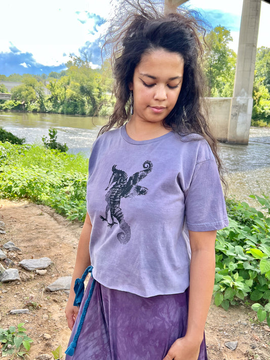 LO Lavender Seahorse 100% Cotton Crop Top