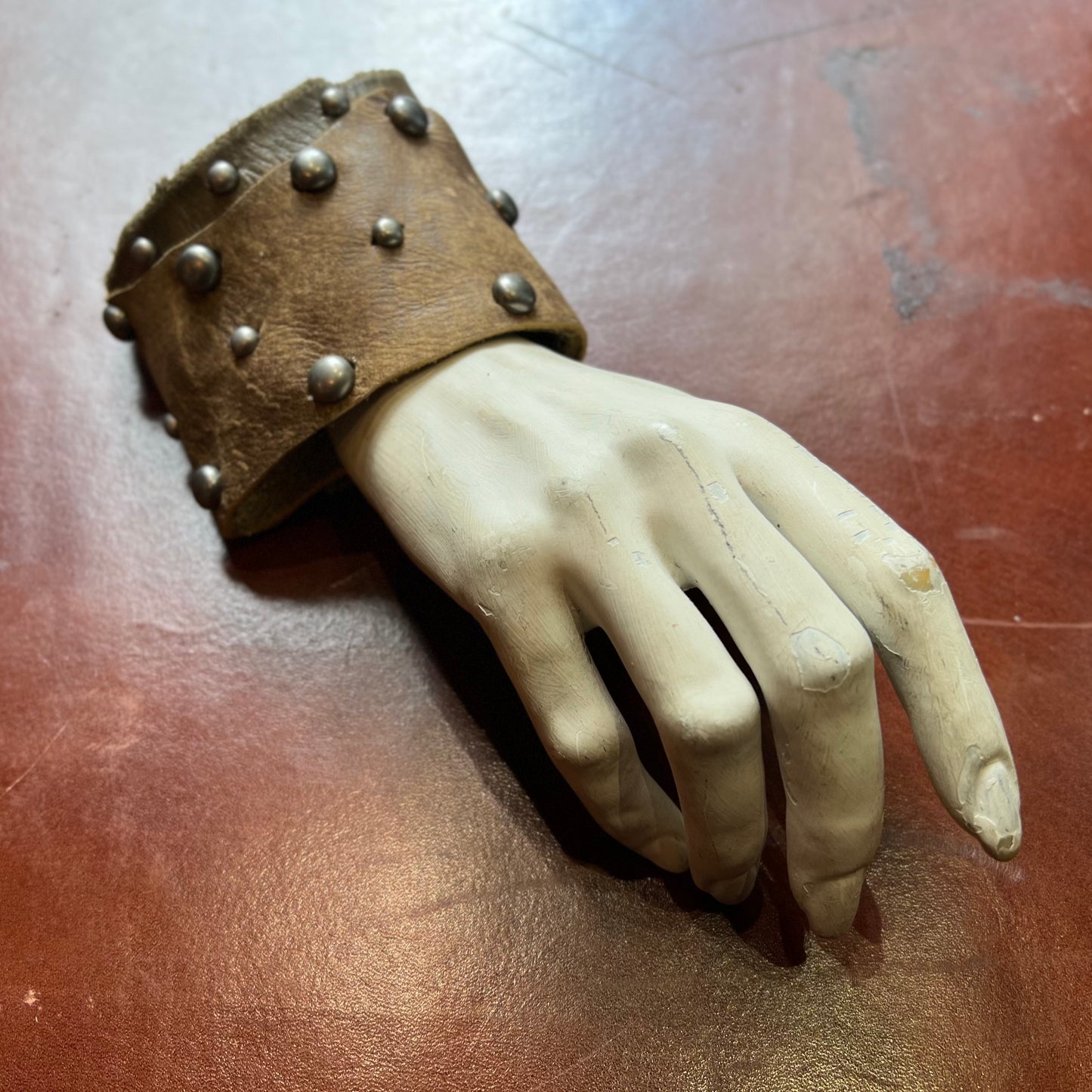 Studded Brown Leather Cuff