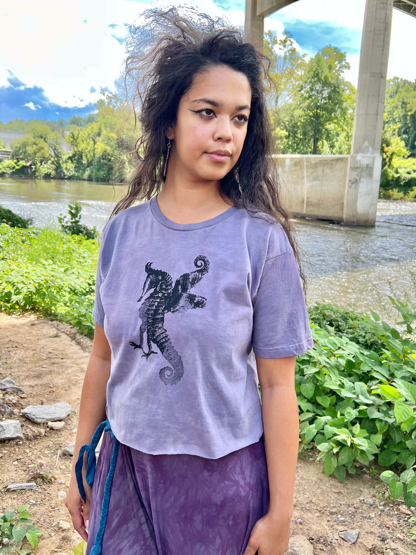 LO Lavender Seahorse 100% Cotton Crop Top