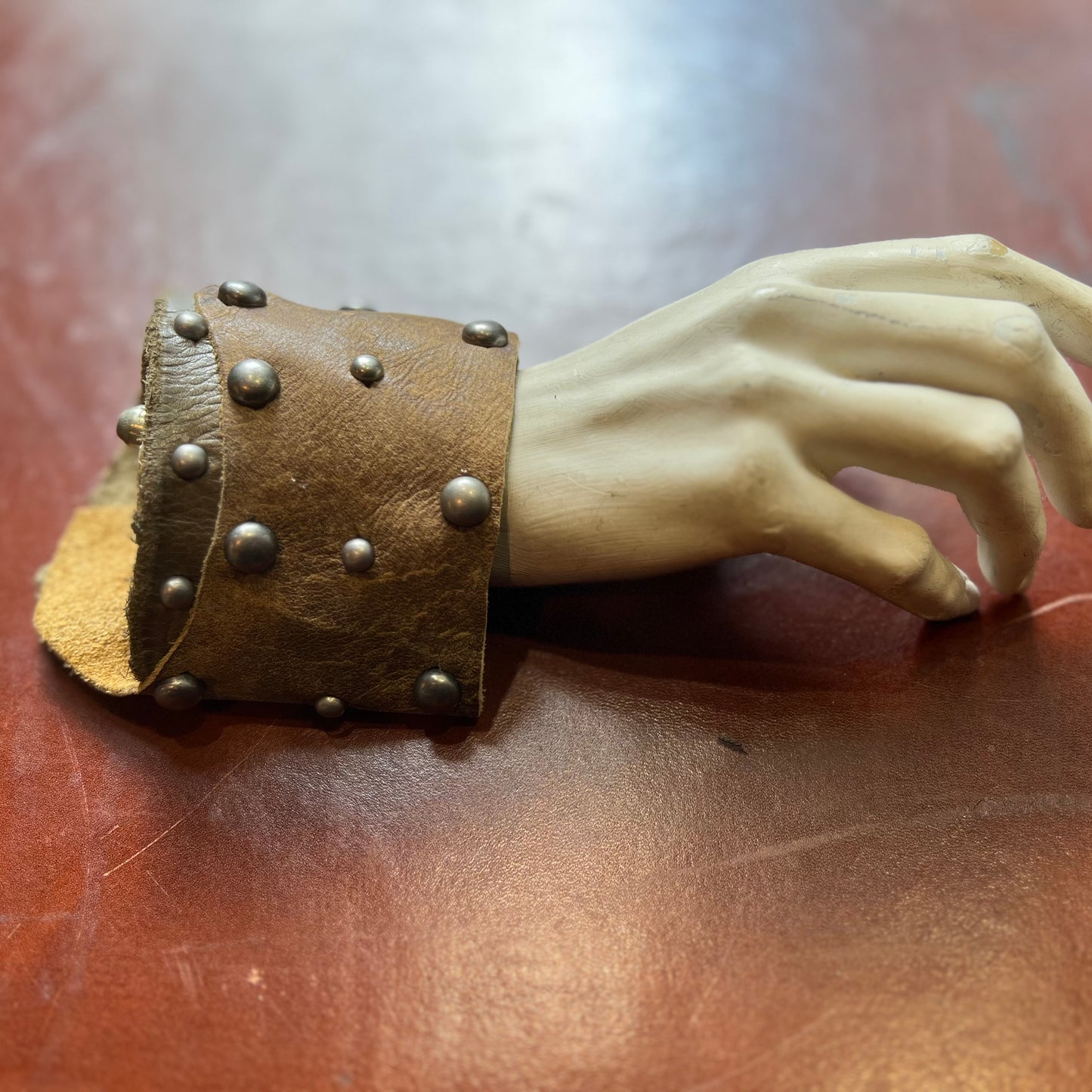 Studded Brown Leather Cuff