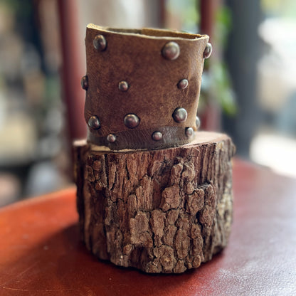 Studded Brown Leather Cuff