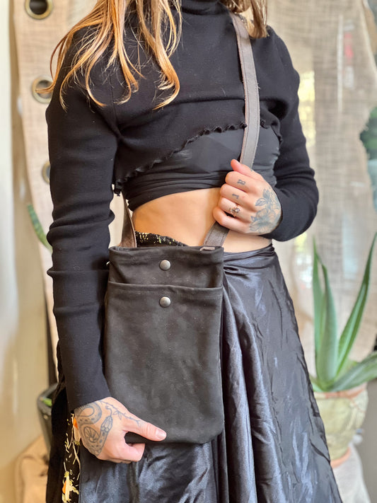 Black Suede Leather Crossbody Mini Bag
