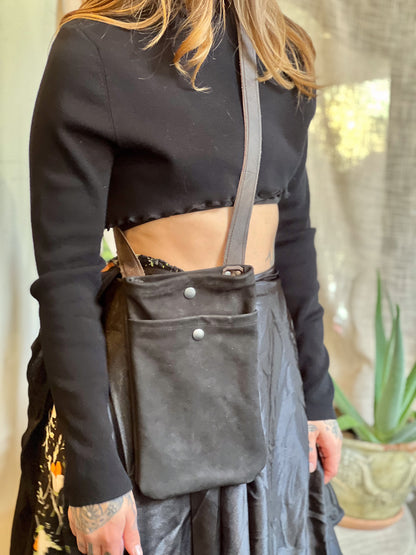 Black Suede Leather Crossbody Mini Bag