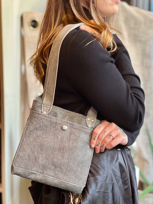 Smokey Grey Leather Mini Tote