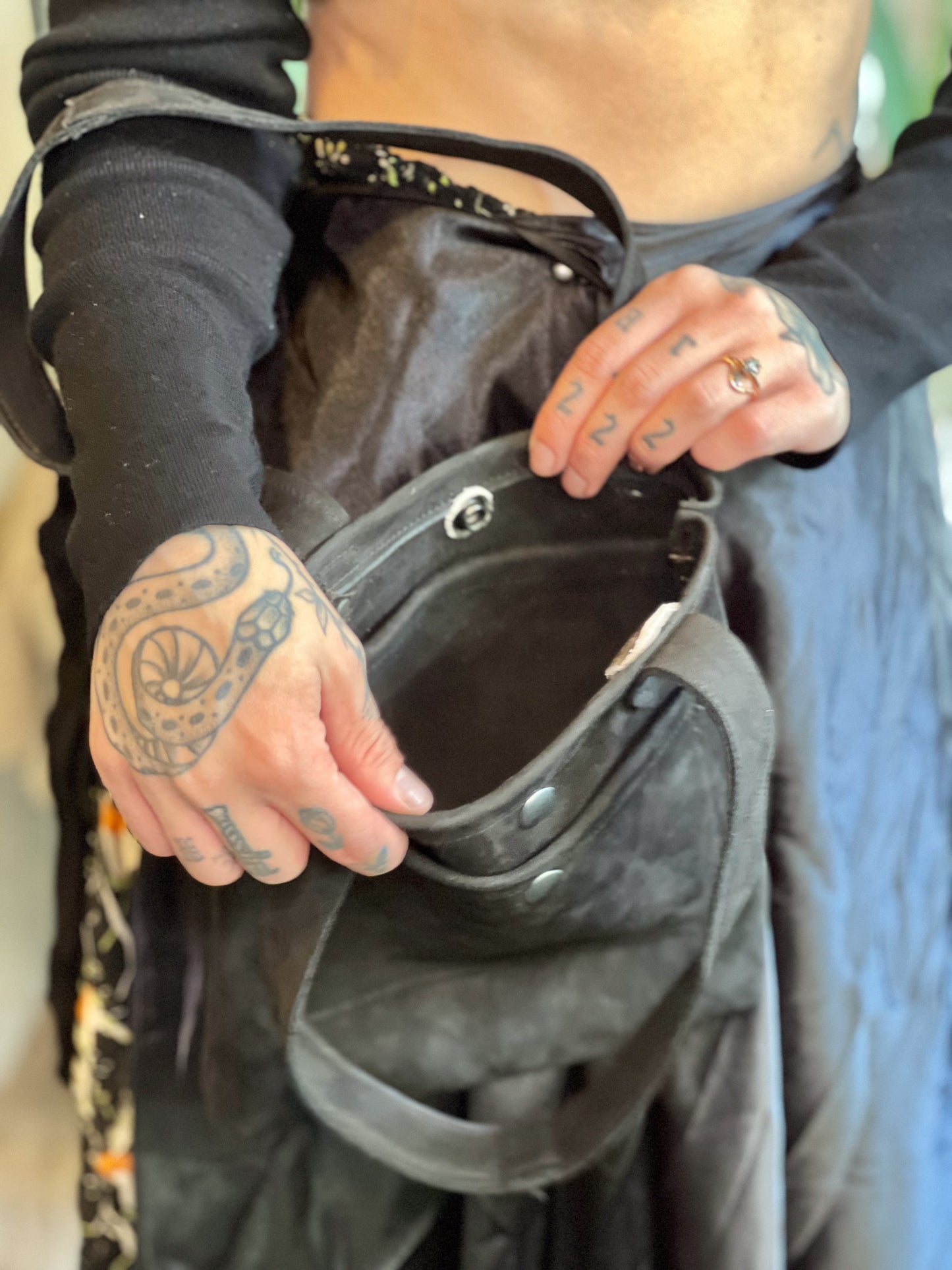 Black Suede Leather Mini Tote