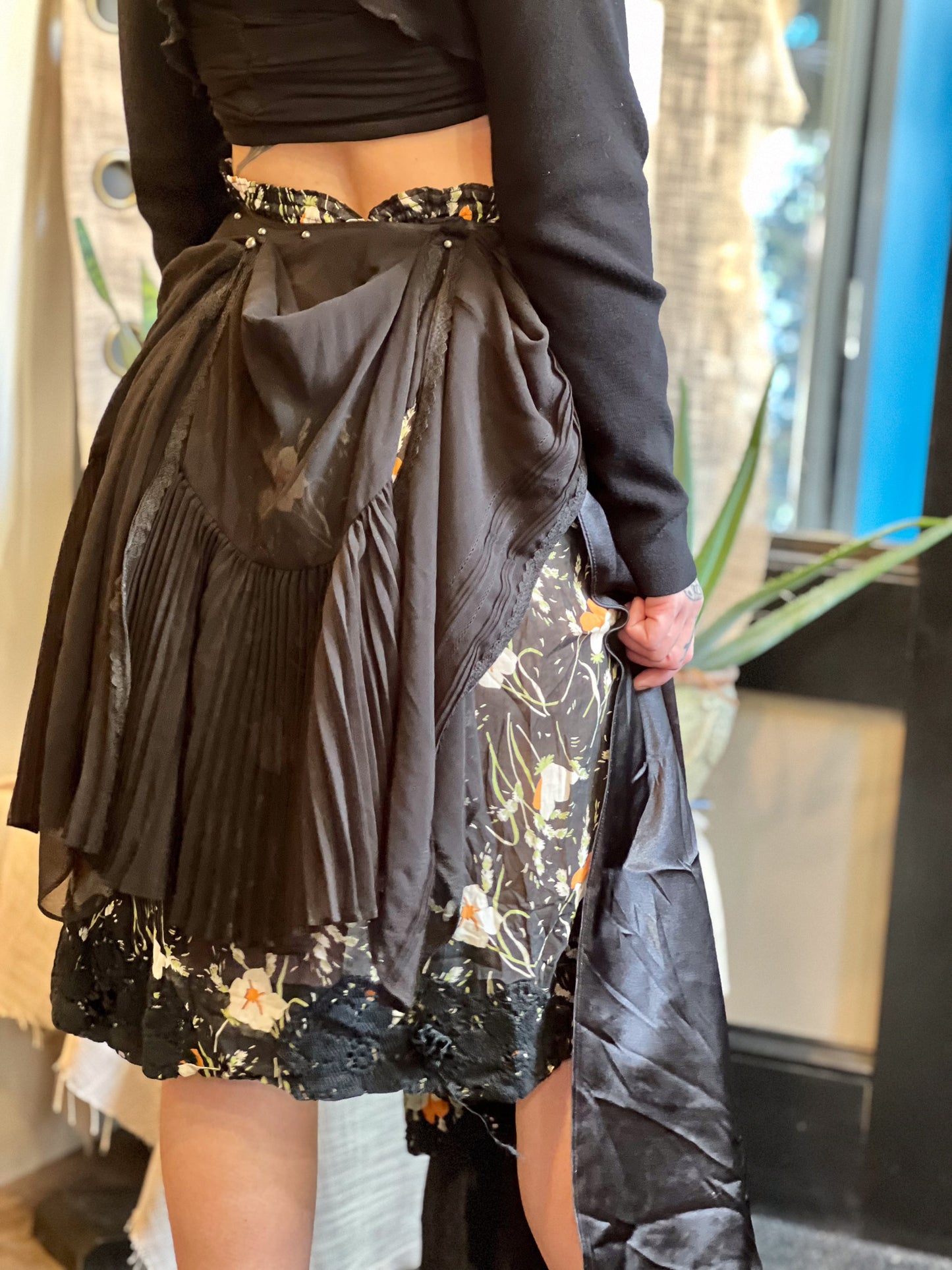 Floral Dark Goddess High / Low Skirt