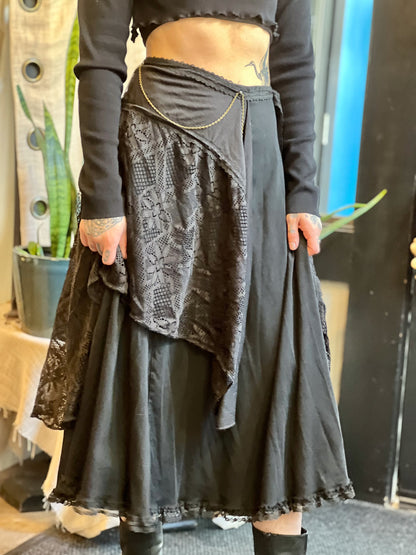 Black Lace & Chain Dark Goddess Skirt