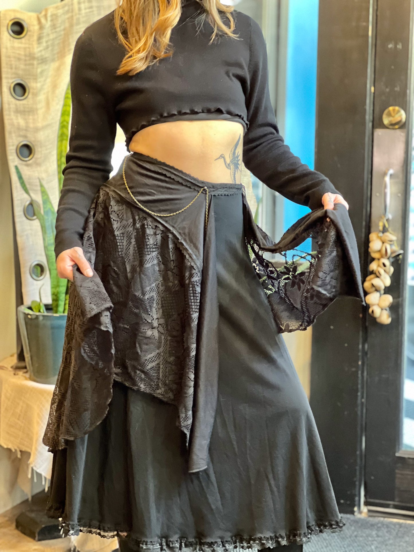 Black Lace & Chain Dark Goddess Skirt