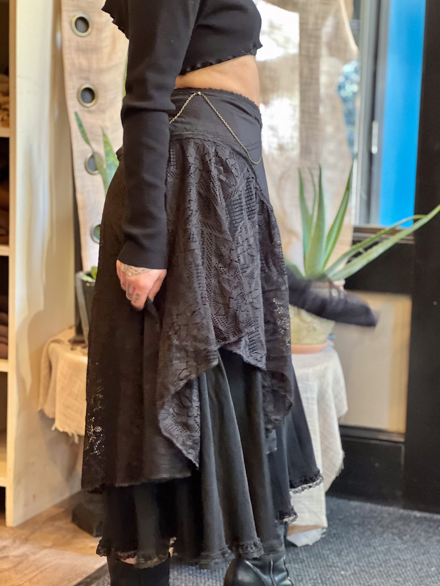 Black Lace & Chain Dark Goddess Skirt