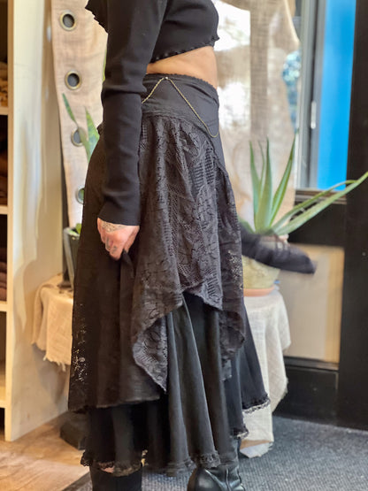 Black Lace & Chain Dark Goddess Skirt