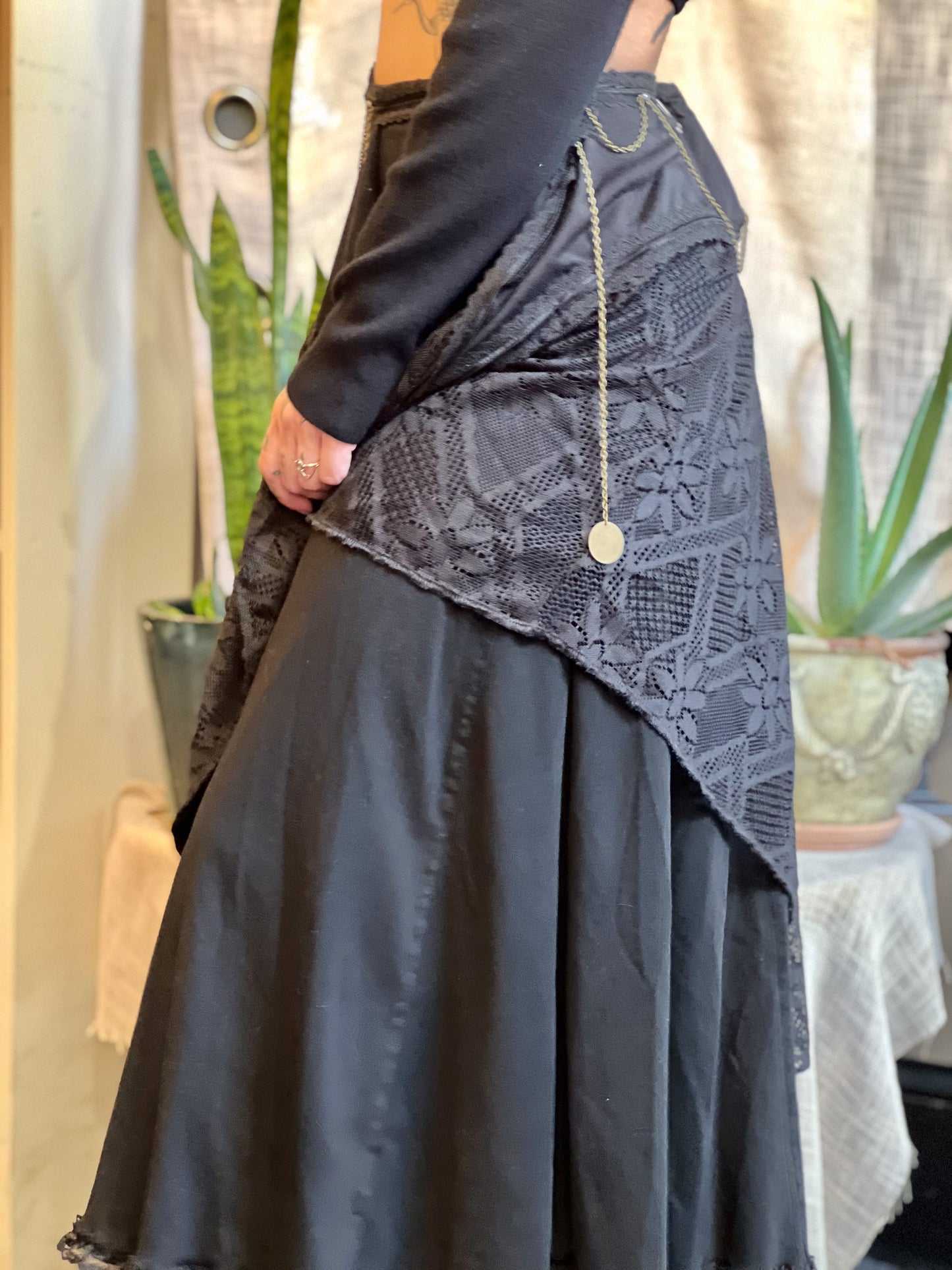 Black Lace & Chain Dark Goddess Skirt