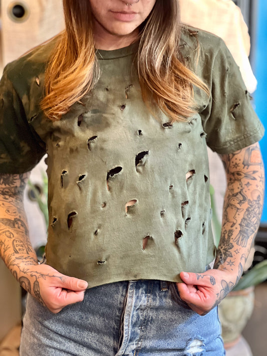 Moss Dyed & Distressed 100% Cotton T-shirt