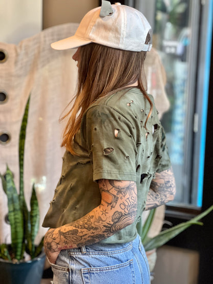 Moss Dyed & Distressed 100% Cotton T-shirt