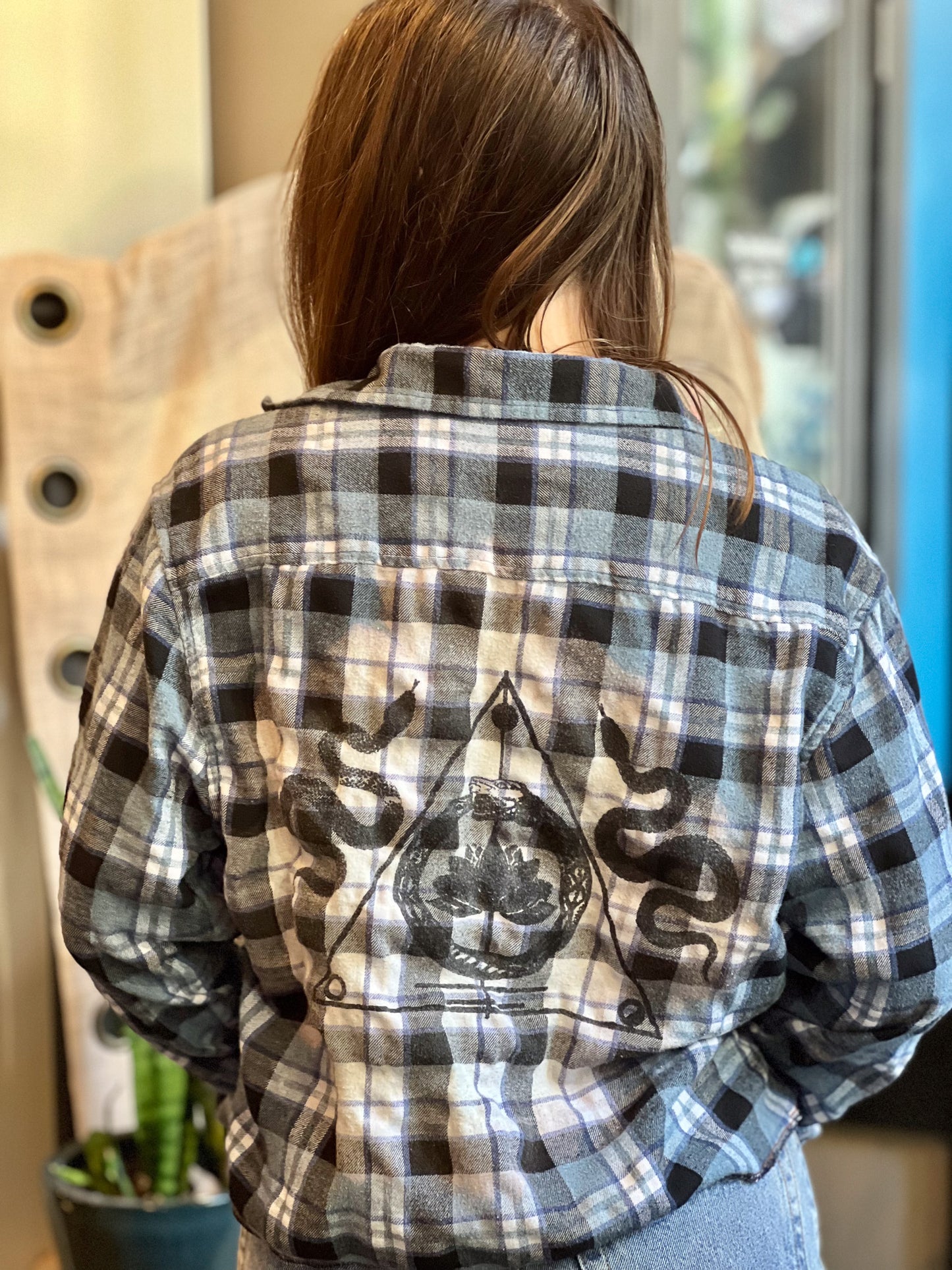 Blue Plaid Long Sleeve Sigil Crop