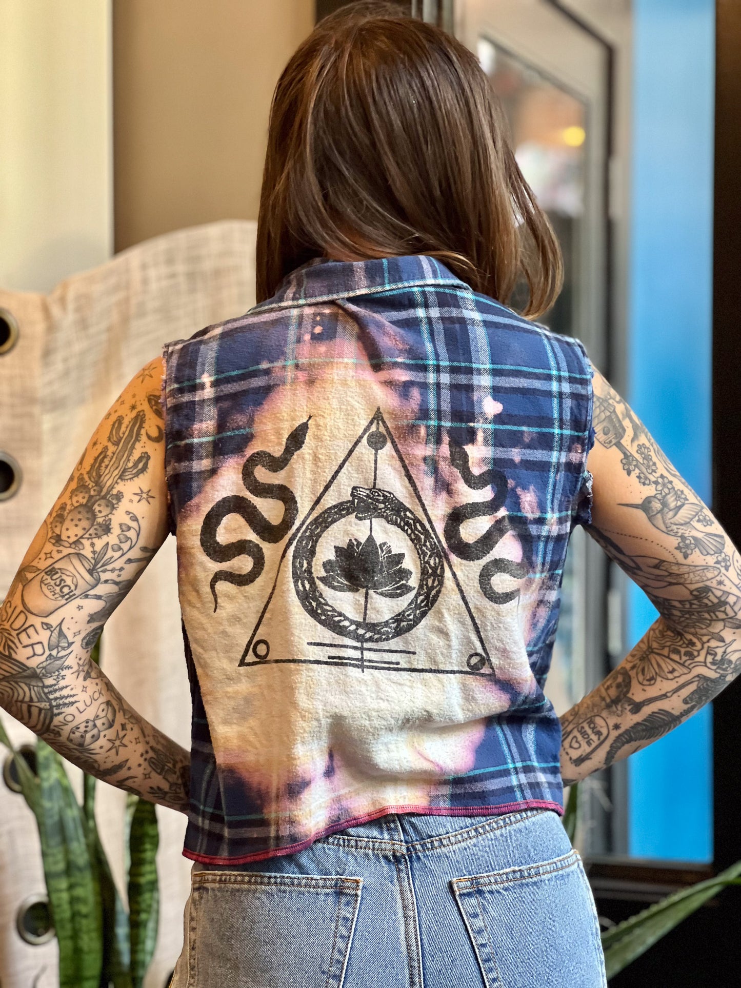 Blue Cropped Plaid Sigil Button Up