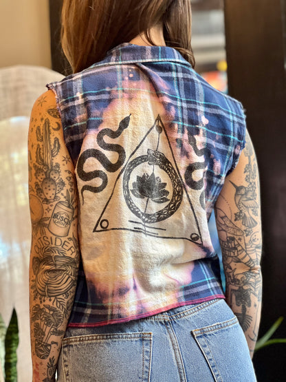 Blue Cropped Plaid Sigil Button Up