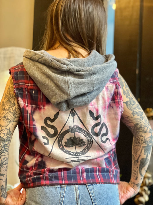 Hooded Red Plaid Sigil Button Up