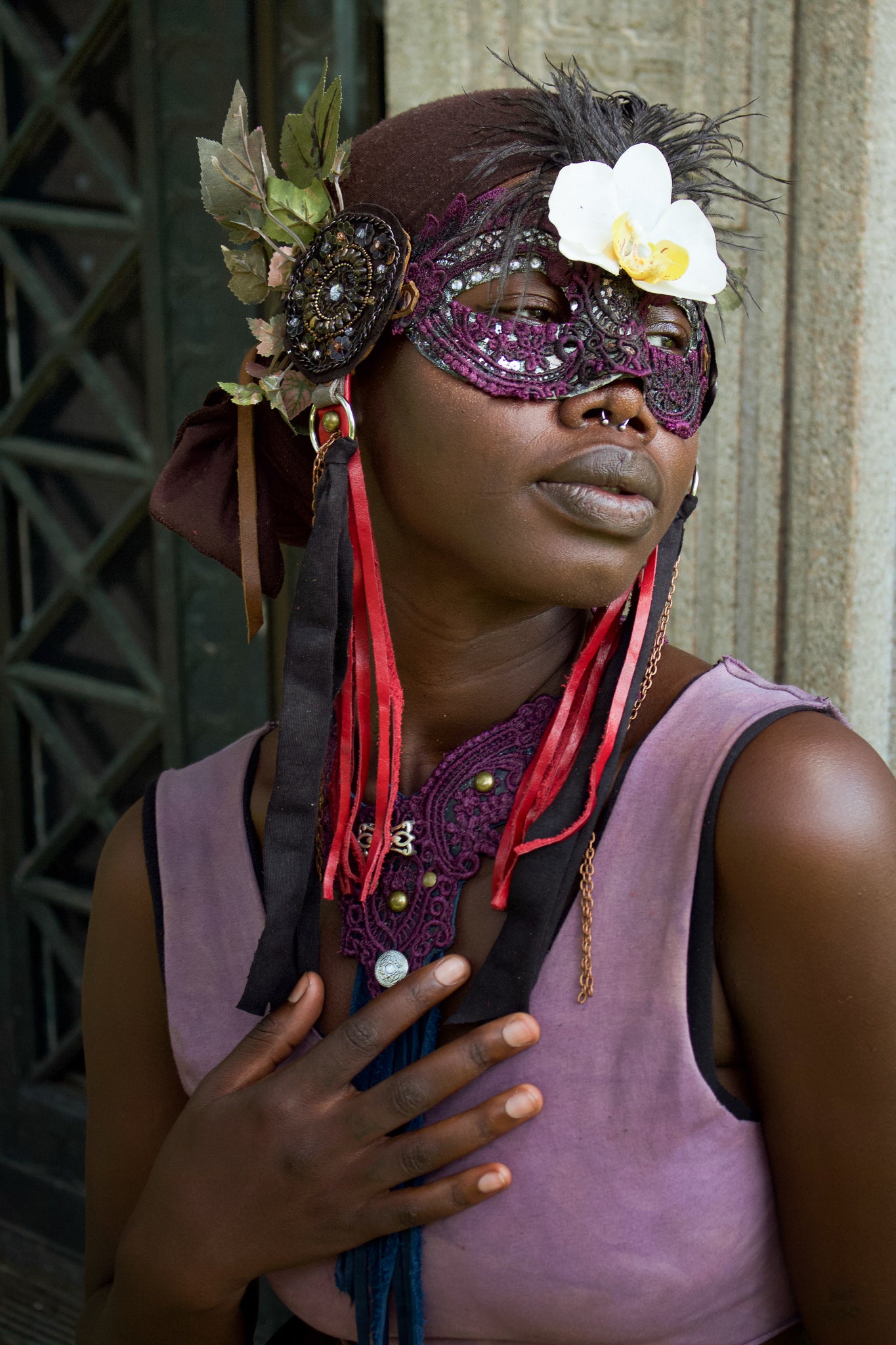 Masquerade Mask with Violets &amp; Orchids (One Size)