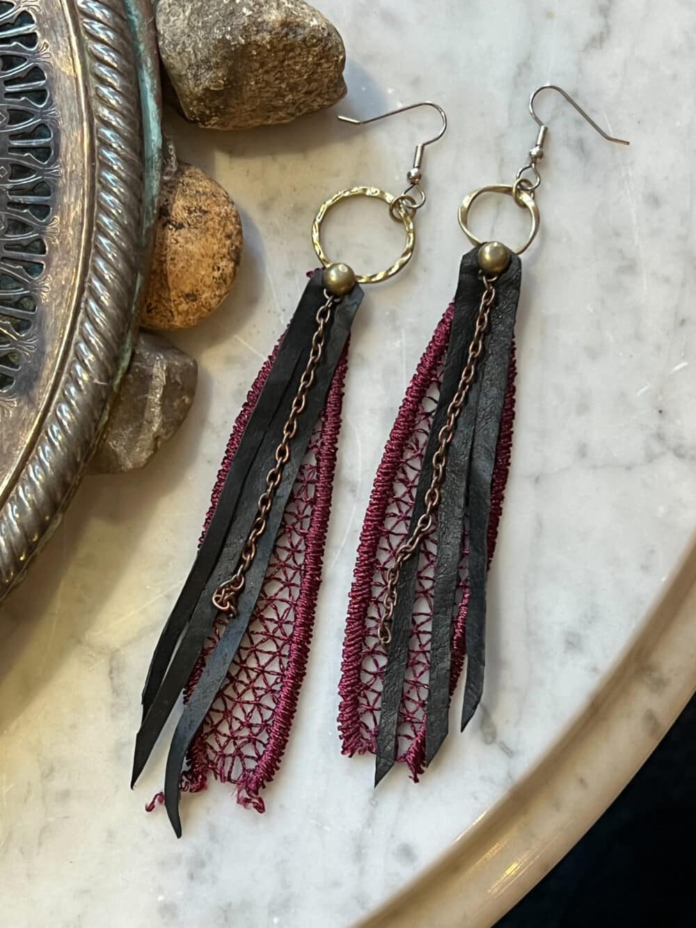Leather and Lace Earrings