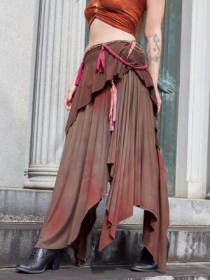 Flowy brown and rust colored maxi skirt with braids