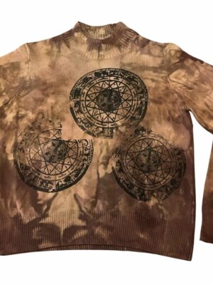 Zodiac print on a sand and dusty plumb hand-dyed sweater